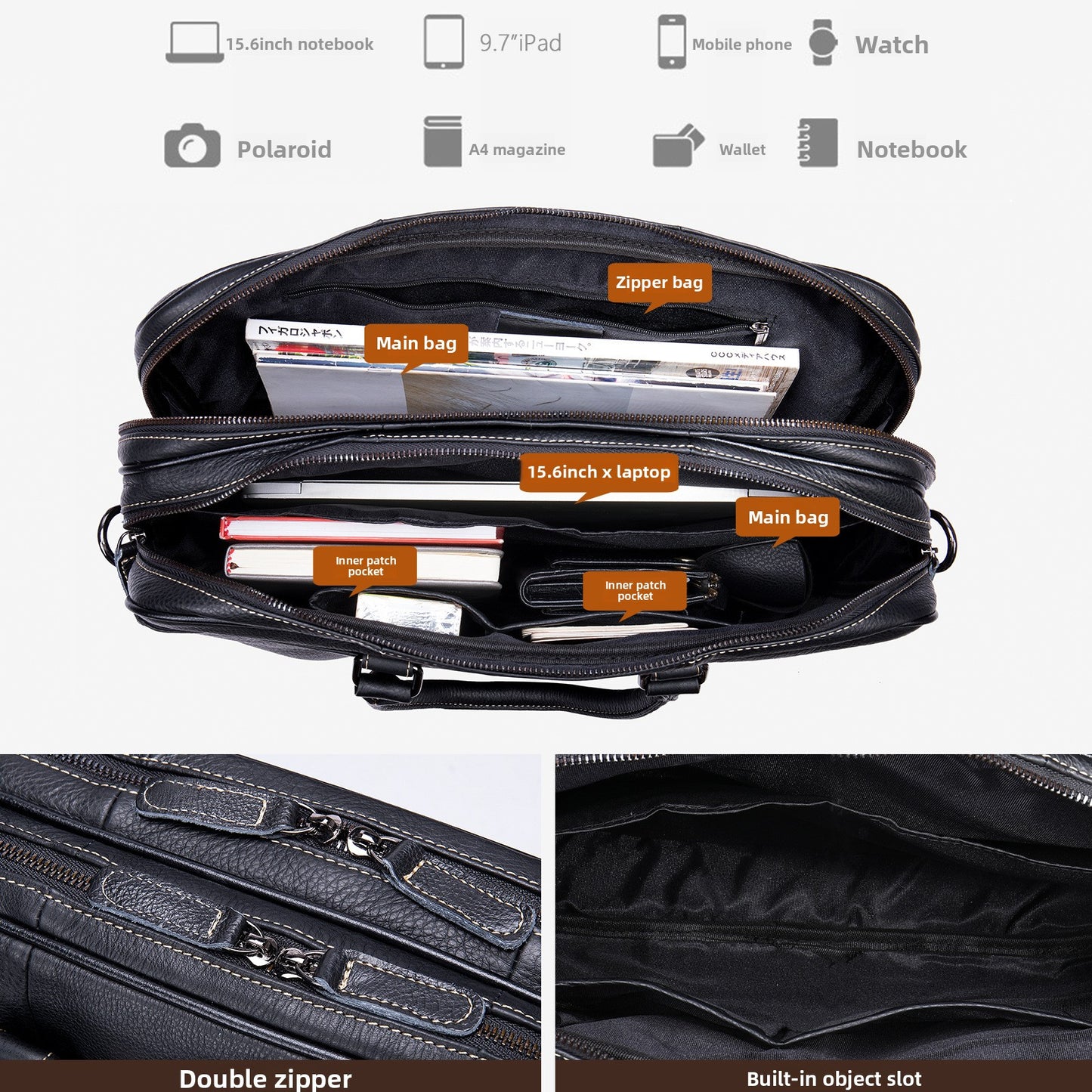 men's genuine leather business briefcase