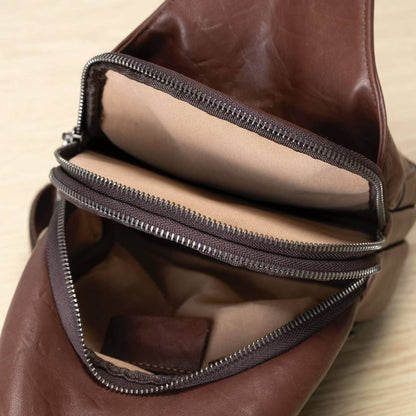 Men's Genuine Leather Crossbody Chest Bag with Lock