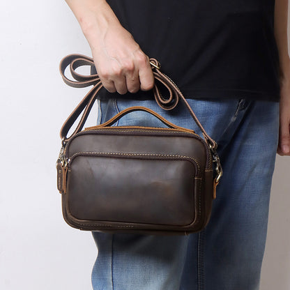 Men's genuine leather small backpack casual retro
