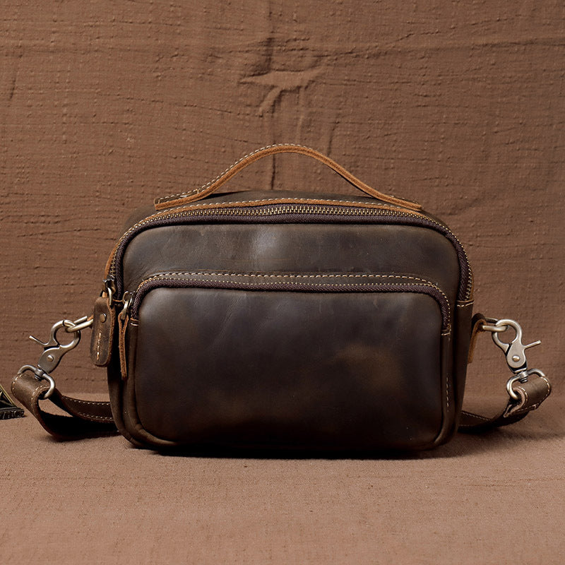 Men's genuine leather small backpack casual retro
