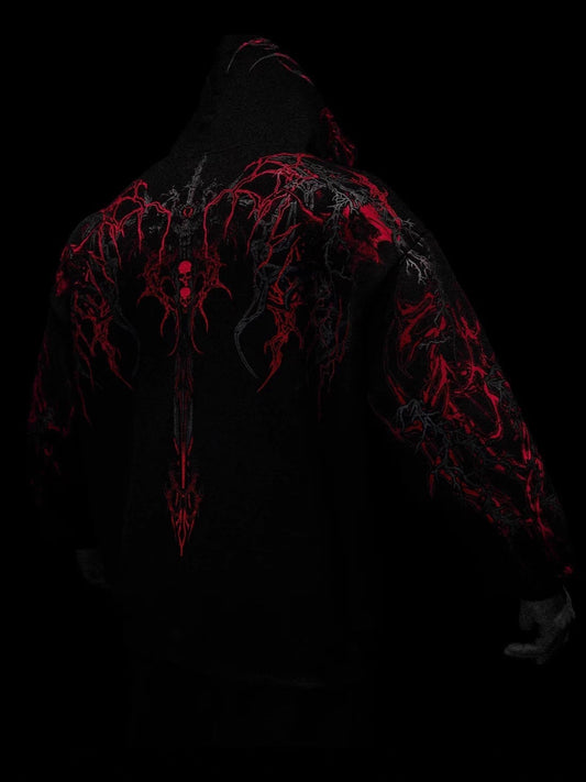 Men's Gothic Print Hooded Sweatshirt Fleece Lined
