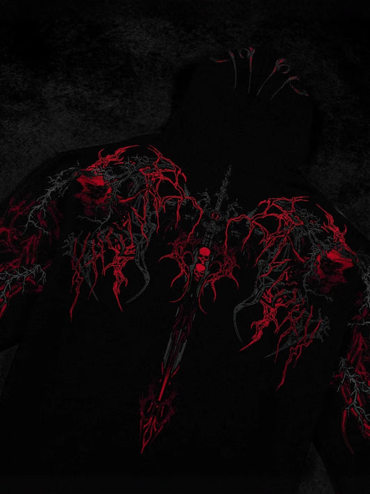 Men's Gothic Print Hooded Sweatshirt Fleece Lined