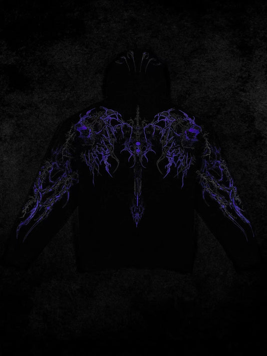 Men's Gothic Print Hooded Sweatshirt Fleece Lined