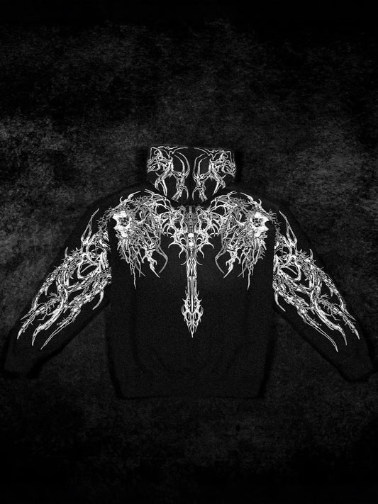 Men's Gothic Print Hooded Sweatshirt Fleece Lined