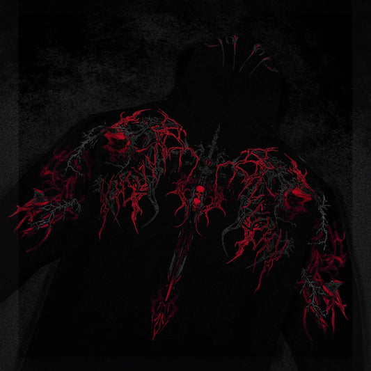 Men's Gothic Print Hooded Sweatshirt Fleece Lined