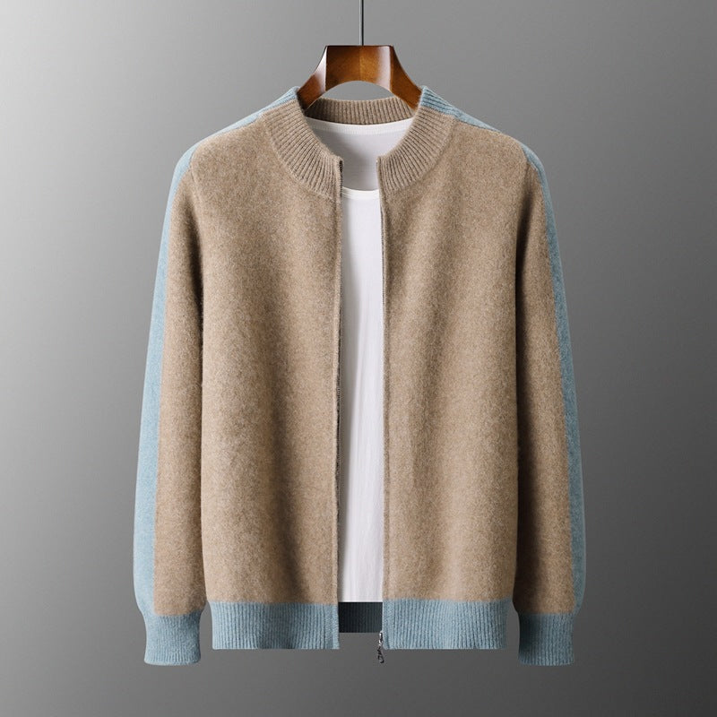 Men's Half-High Collar Pure Wool Cardigan