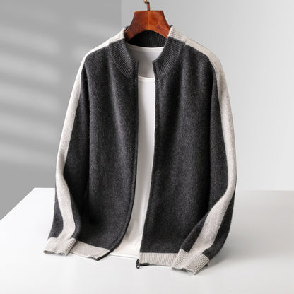 Men's Half-High Collar Pure Wool Cardigan