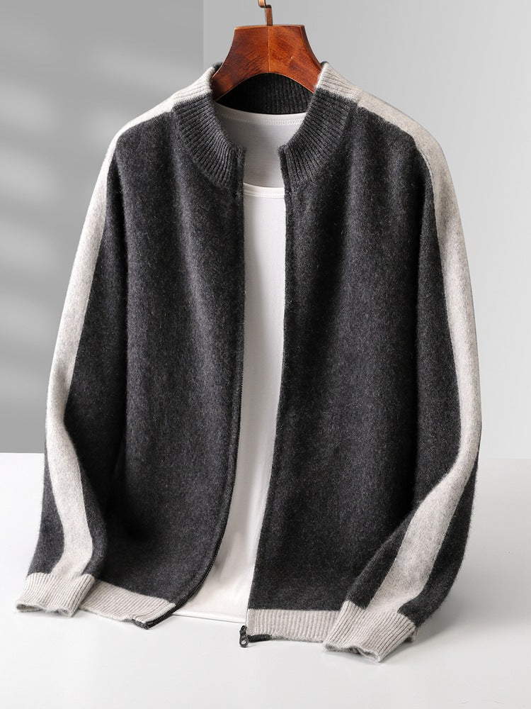 Men's Half-High Collar Pure Wool Cardigan