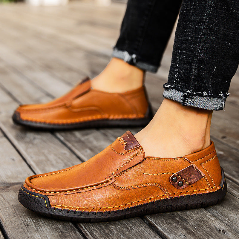 Men's Hand-Stitched Leather Loafers Slip-On Casual Shoes