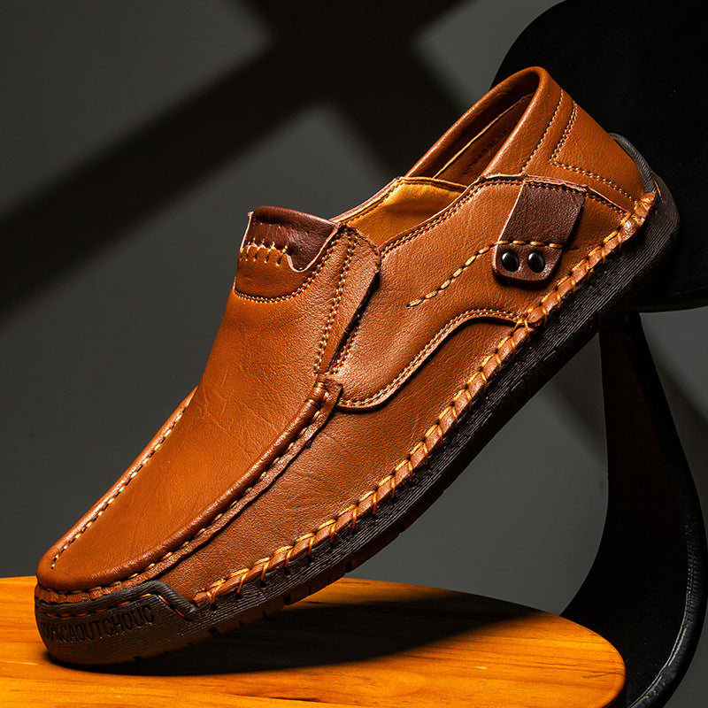 Men's Hand-Stitched Leather Loafers Slip-On Casual Shoes
