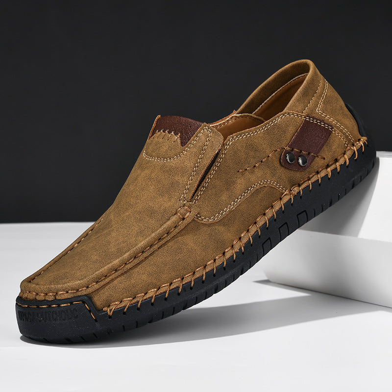 Men's Hand-Stitched Leather Loafers Slip-On Casual Shoes