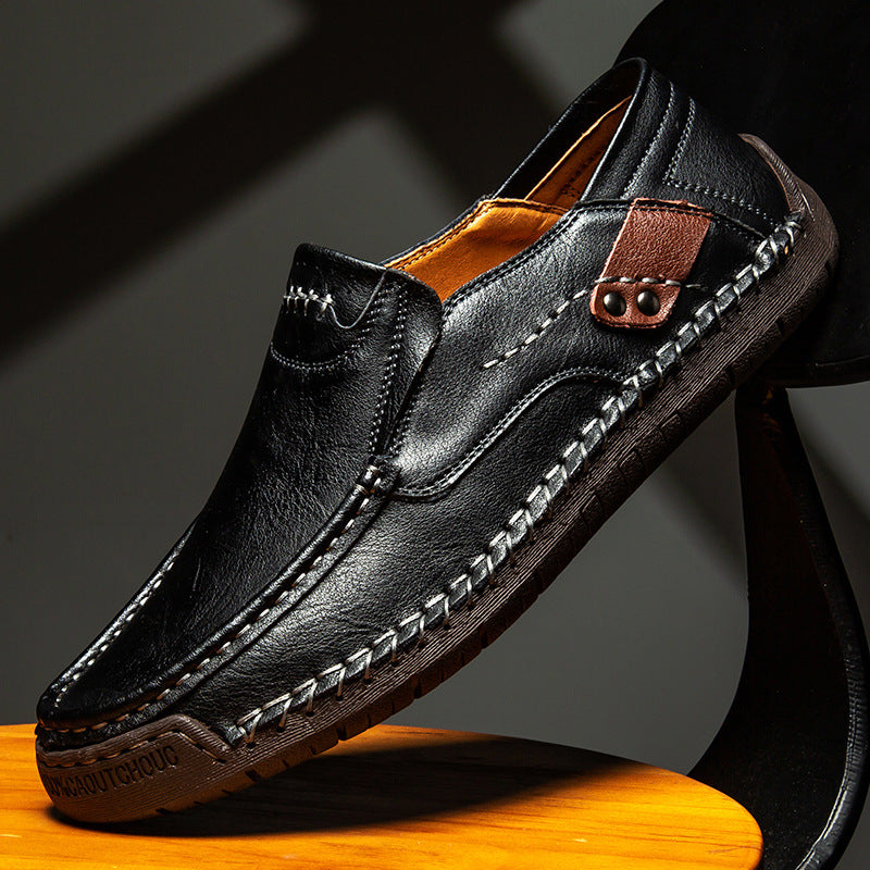 Men's Hand-Stitched Leather Loafers Slip-On Casual Shoes