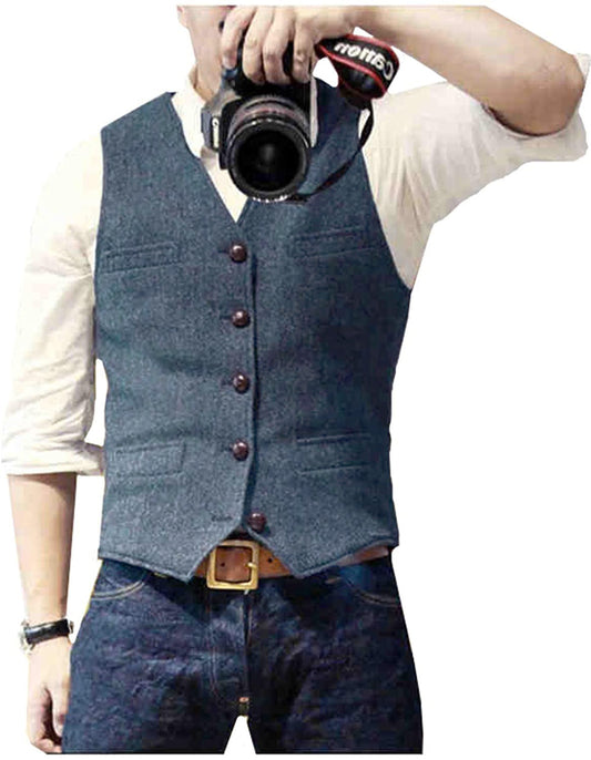 Men's Herringbone Vest Light Business Casual Slim Fit