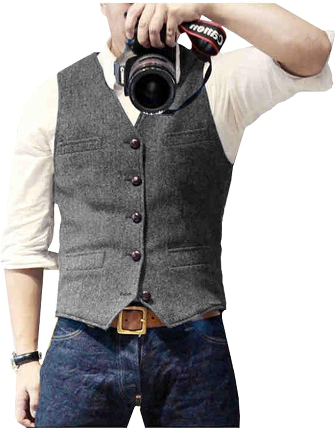 Men's Herringbone Vest Light Business Casual Slim Fit