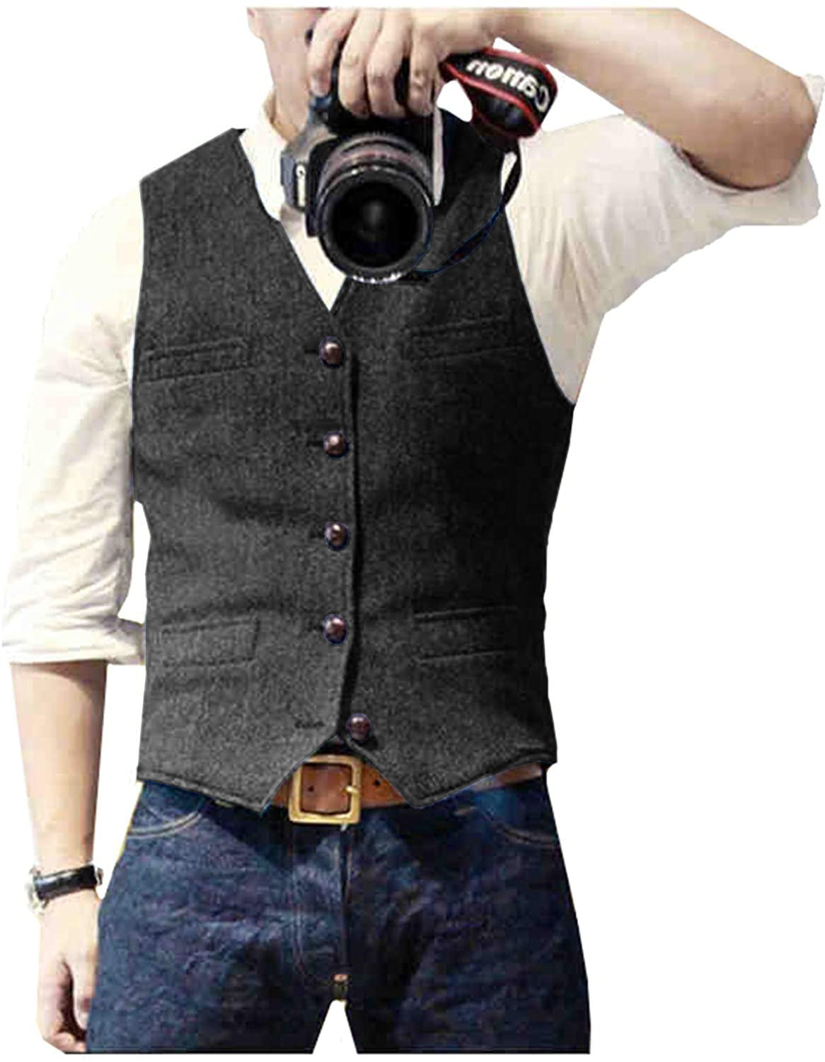 Men's Herringbone Vest Light Business Casual Slim Fit