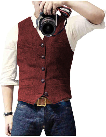 Men's Herringbone Vest Light Business Casual Slim Fit