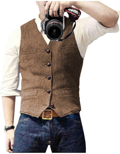 Men's Herringbone Vest Light Business Casual Slim Fit