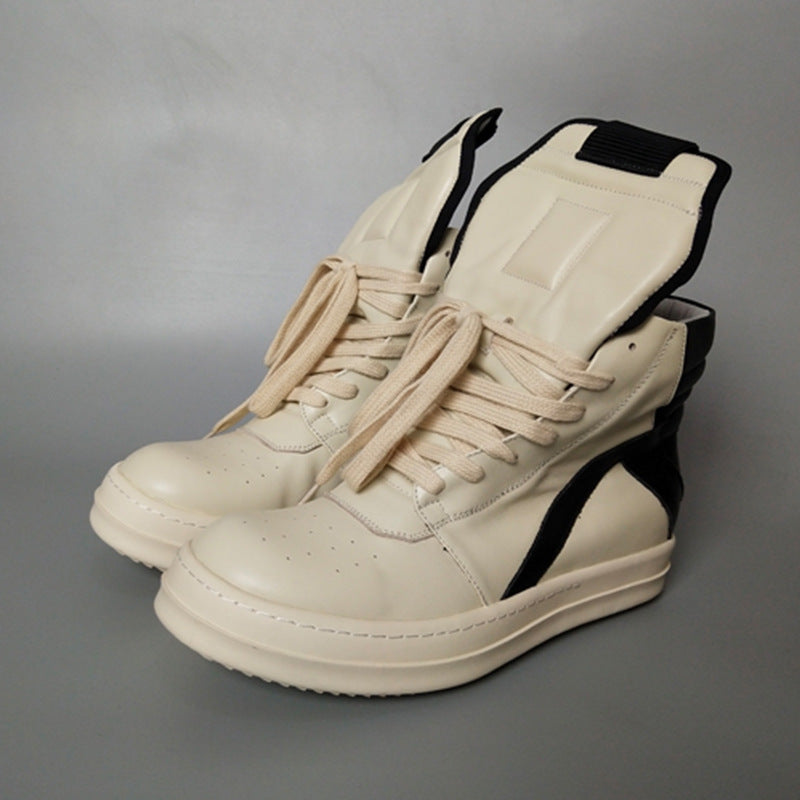 Men's High-Top Leather Shoes with Thick Sole