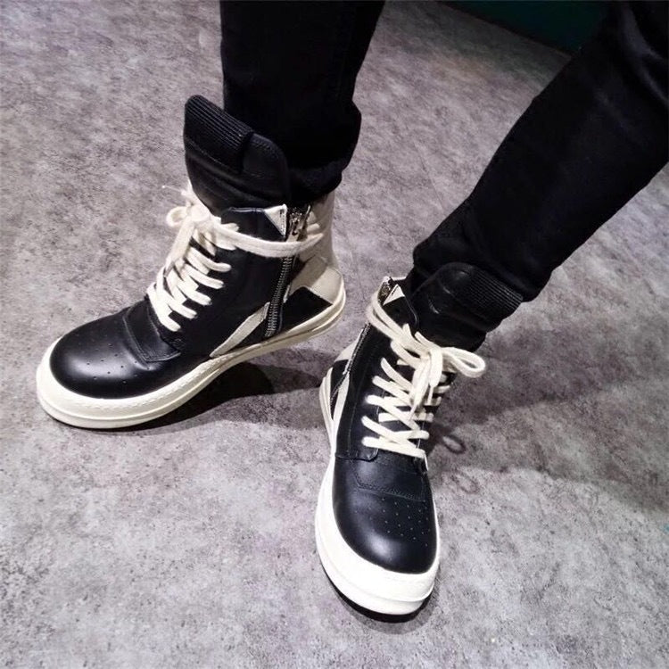 Men's High-Top Leather Shoes with Thick Sole