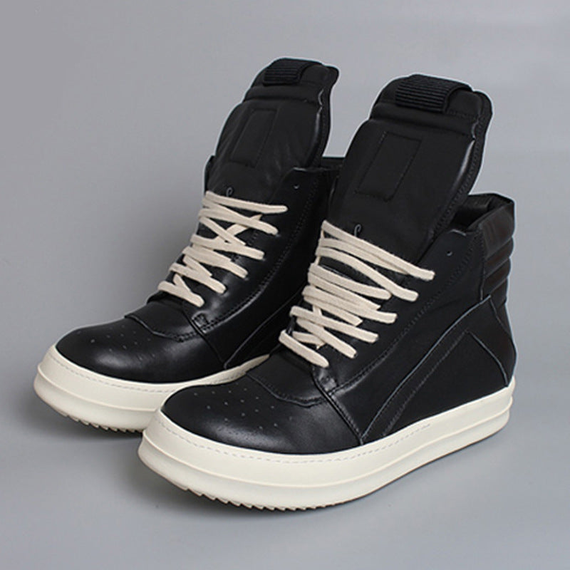 Men's High-Top Leather Shoes with Thick Sole