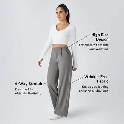 Men's High-Waisted Straight-Leg Casual Pants with Side Pockets