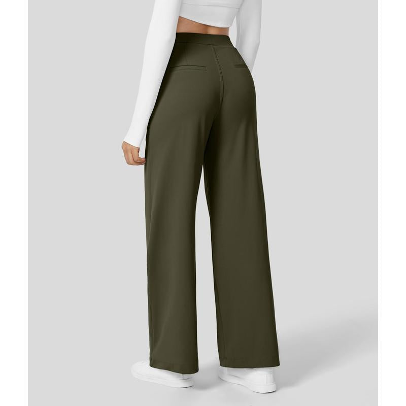 Men's High-Waisted Straight-Leg Casual Pants with Side Pockets