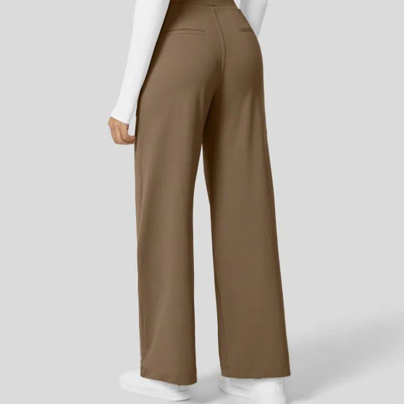Men's High-Waisted Straight-Leg Casual Pants with Side Pockets