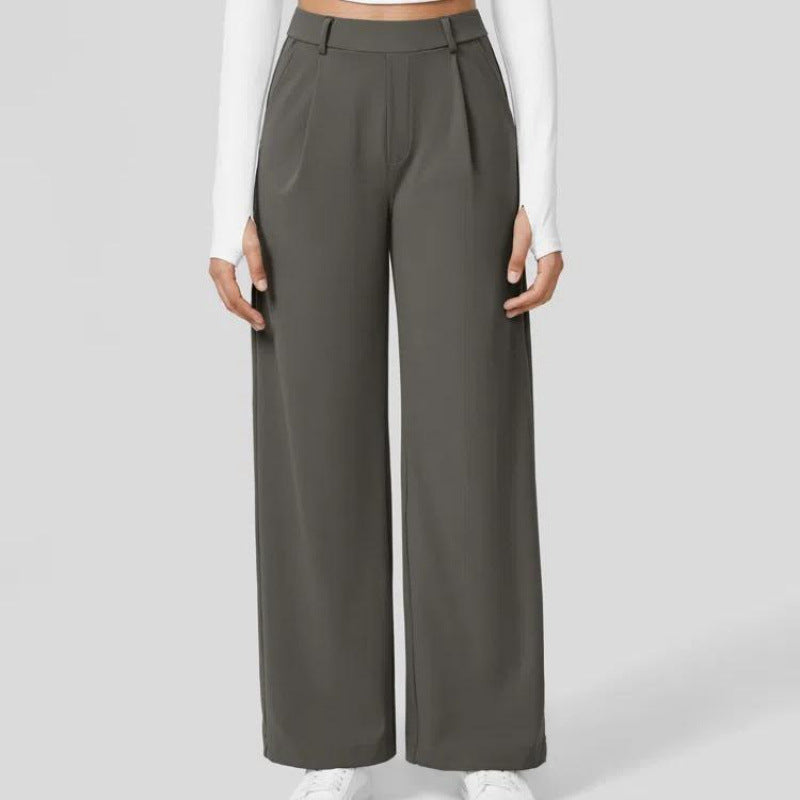 Men's High-Waisted Straight-Leg Casual Pants with Side Pockets