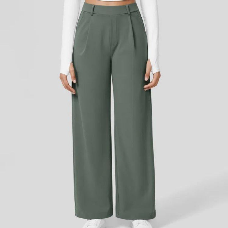 Men's High-Waisted Straight-Leg Casual Pants with Side Pockets