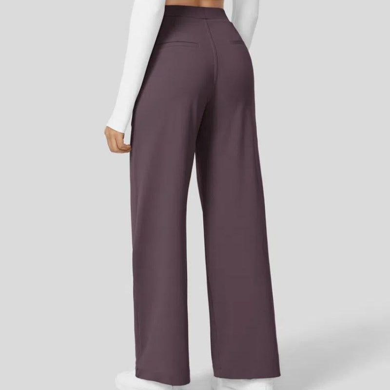 Men's High-Waisted Straight-Leg Casual Pants with Side Pockets