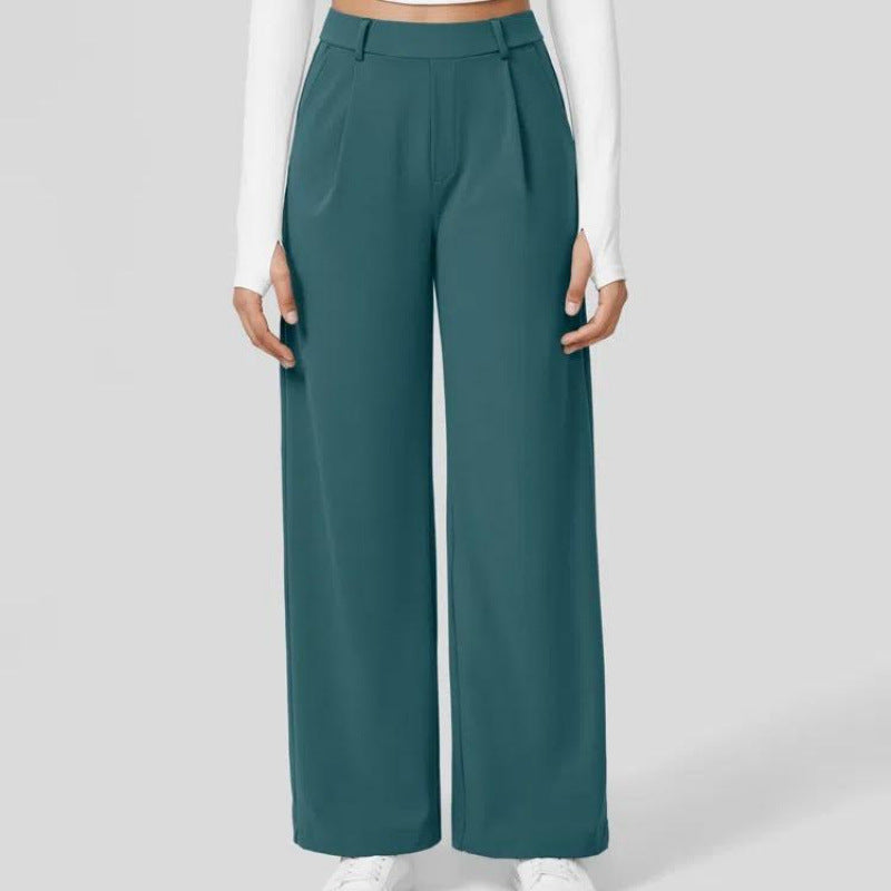 Men's High-Waisted Straight-Leg Casual Pants with Side Pockets
