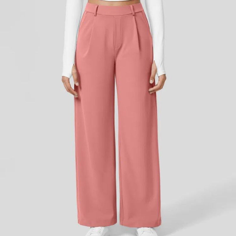 Men's High-Waisted Straight-Leg Casual Pants with Side Pockets