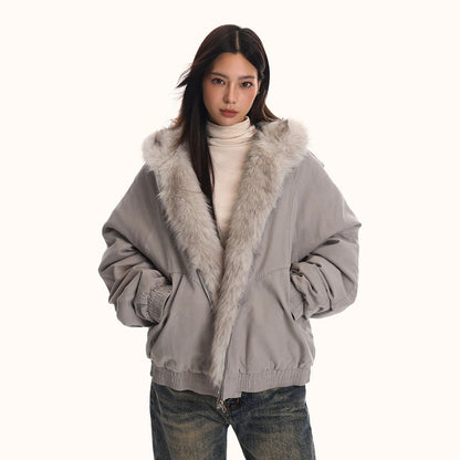 Men's Hooded Fur Collar Cotton Jacket Winter Warm Loose Fit