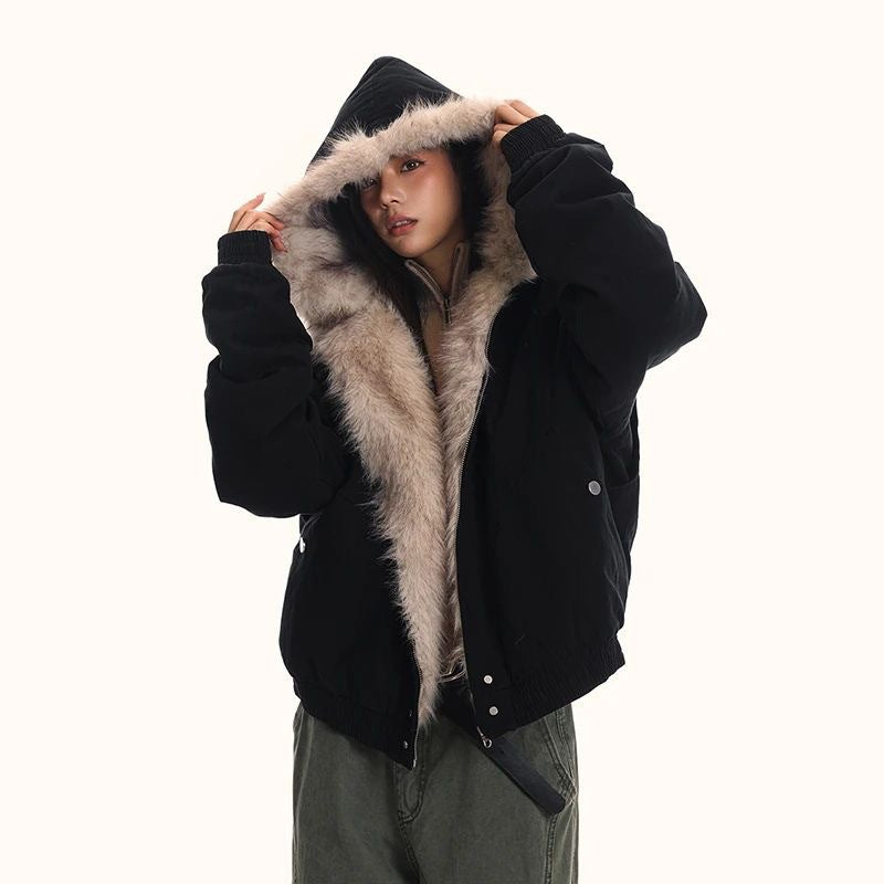 Men's Hooded Fur Collar Cotton Jacket Winter Warm Loose Fit