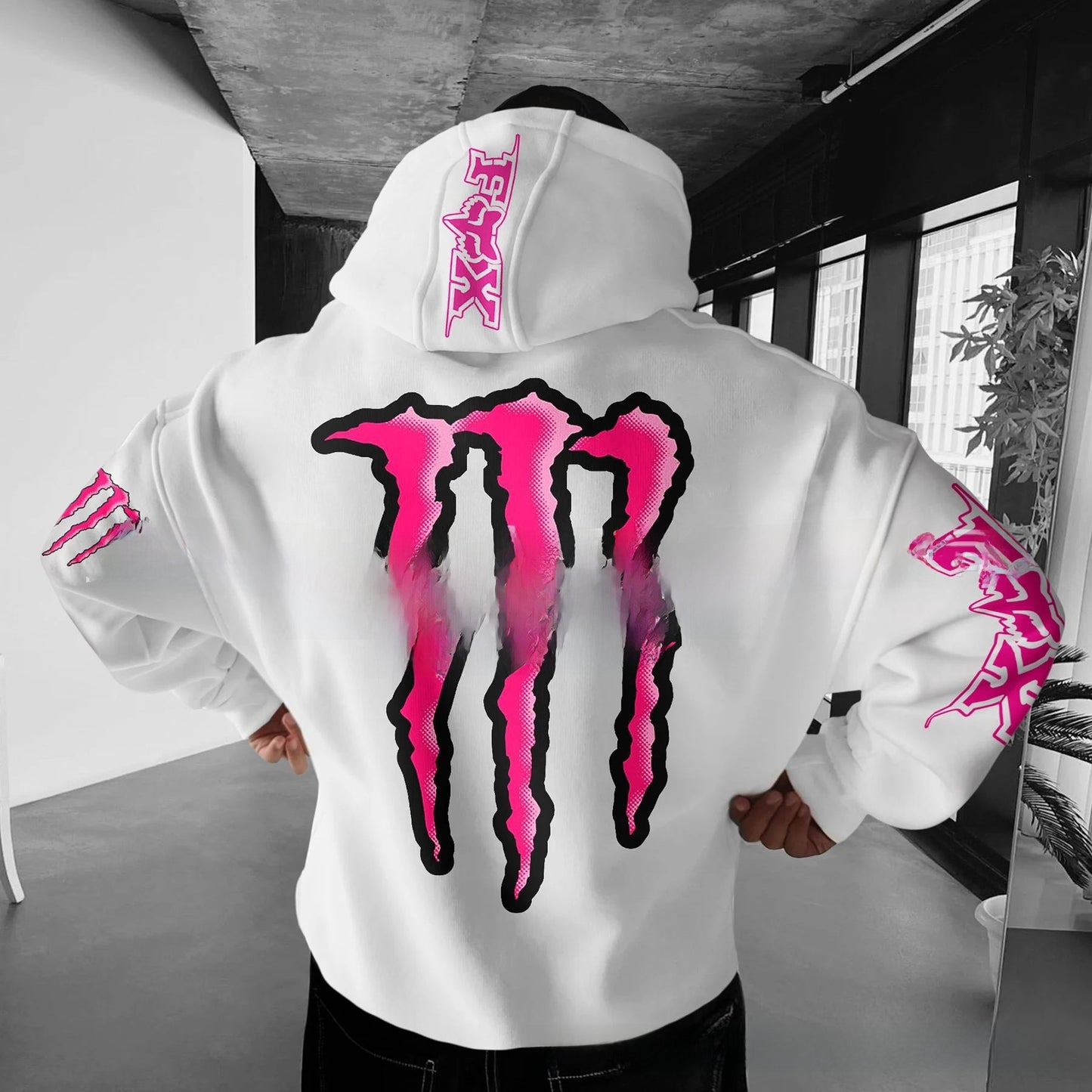 Men's hooded sweatshirt with scratch print
