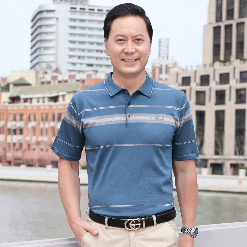 Men's Ice Silk Short Sleeve Lapel T-Shirt Loose Fit Summer Top