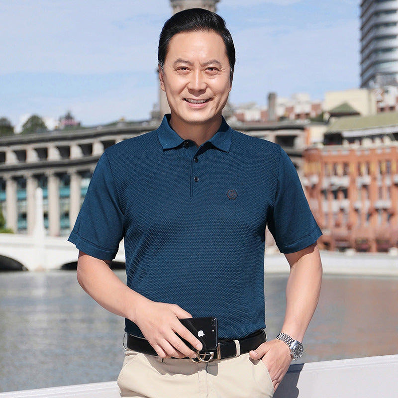 Men's Ice Silk Short Sleeve Lapel T-Shirt Loose Fit Summer Top