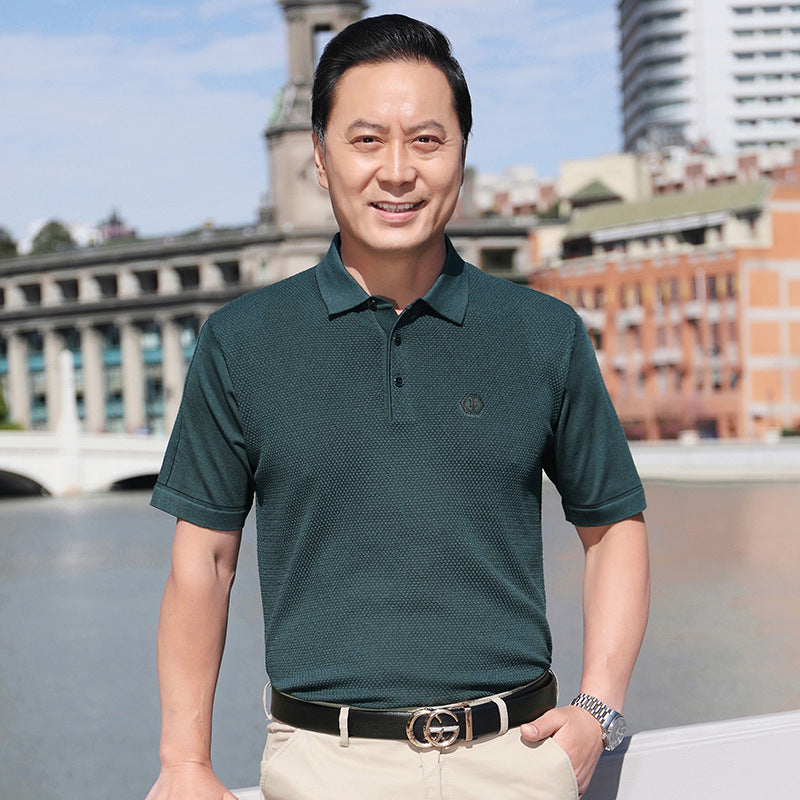 Men's Ice Silk Short Sleeve Lapel T-Shirt Loose Fit Summer Top
