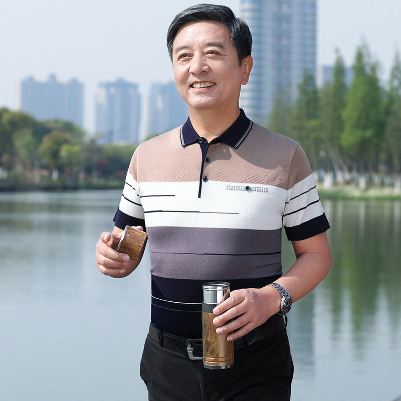Men's Ice Silk Short Sleeve Lapel T-Shirt Loose Fit Summer Top