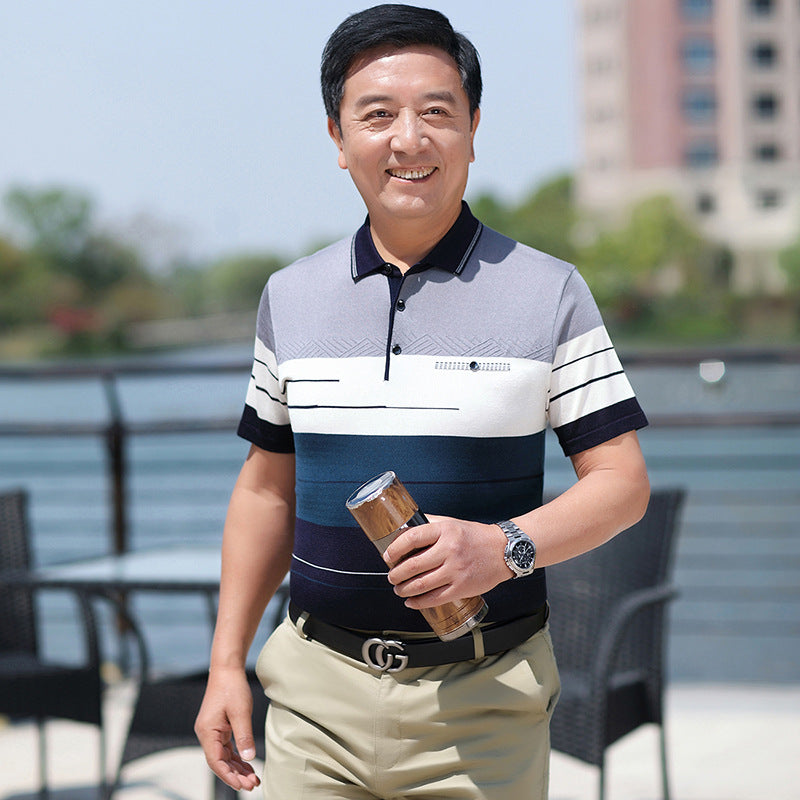 Men's Ice Silk Short Sleeve Lapel T-Shirt Loose Fit Summer Top