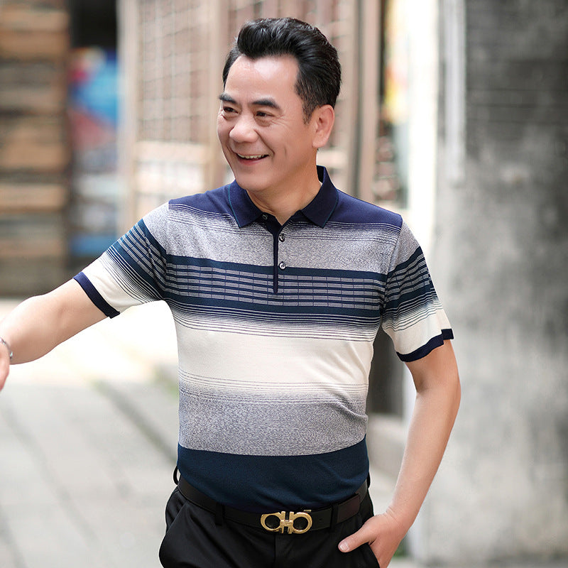 Men's Ice Silk Short Sleeve Lapel T-Shirt Loose Fit Summer Top