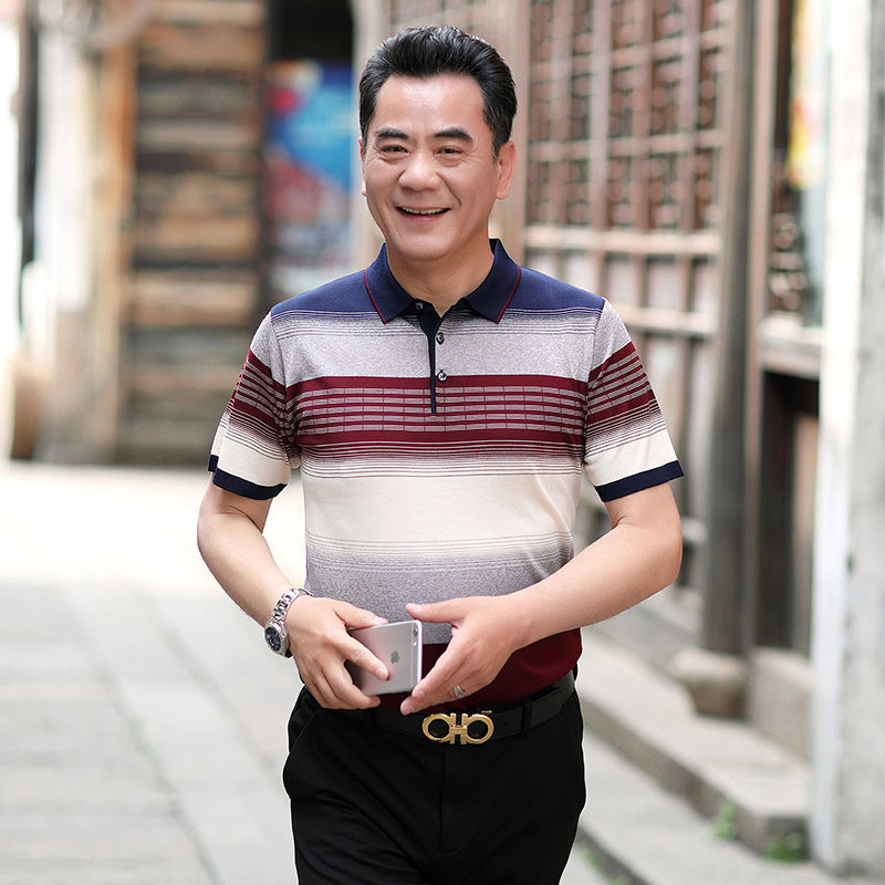 Men's Ice Silk Short Sleeve Lapel T-Shirt Loose Fit Summer Top