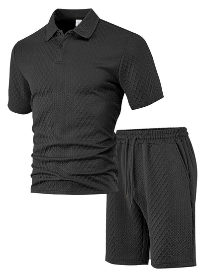 Men's Jacquard Polo Shorts Set