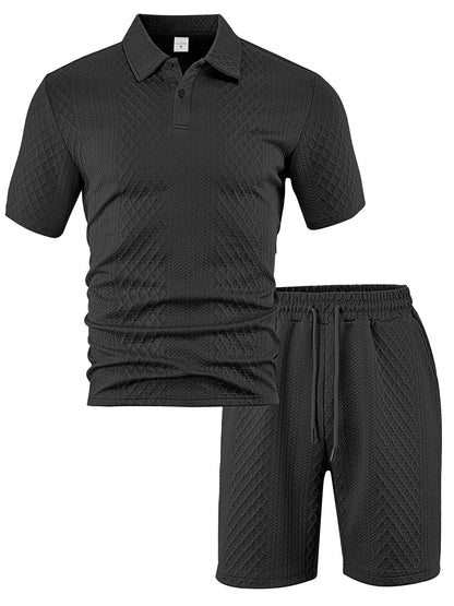 Men's Jacquard Polo Shorts Set