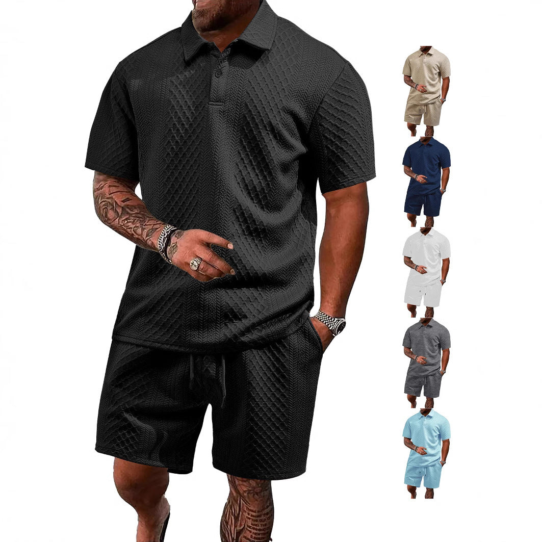 Men's Jacquard Polo Shorts Set