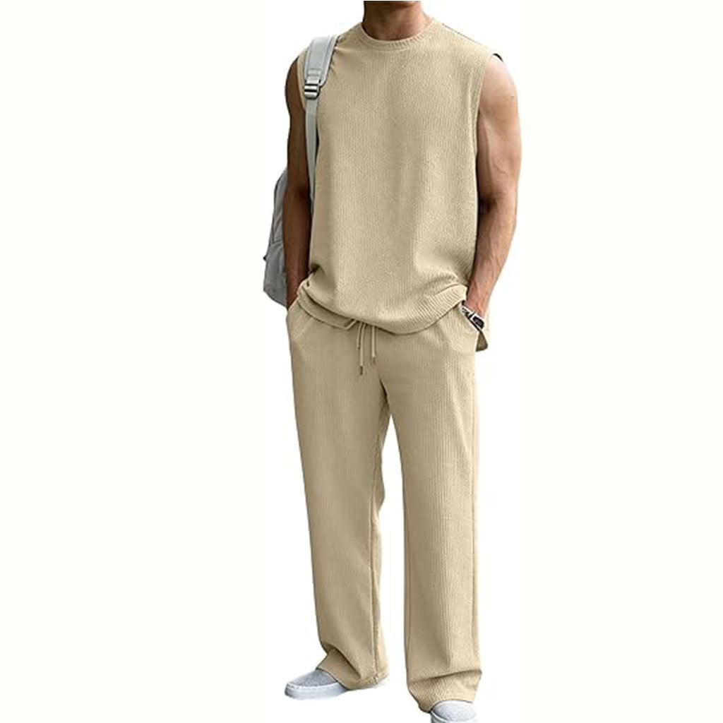 Men's Jacquard Ribbed Tank Top and Pants Set