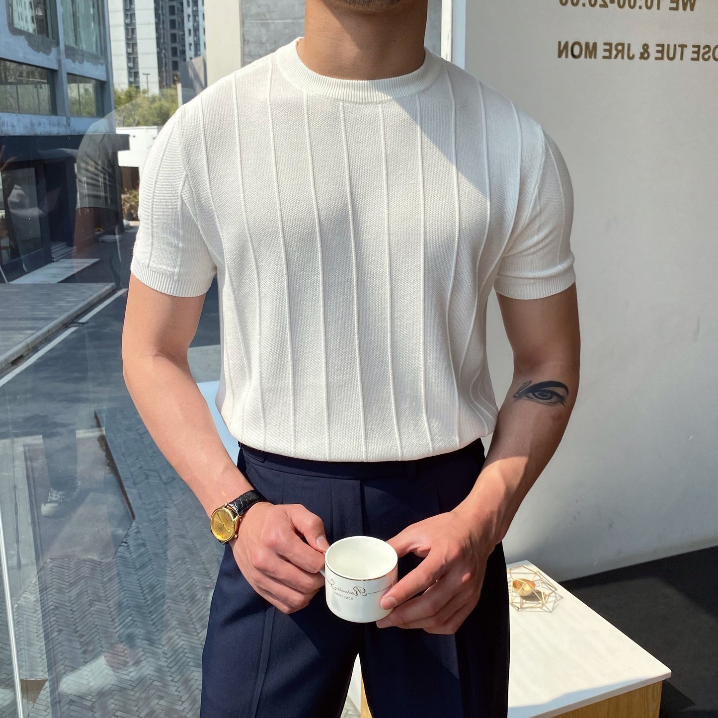 Men's Knitted Round Neck Short Sleeve T-shirt