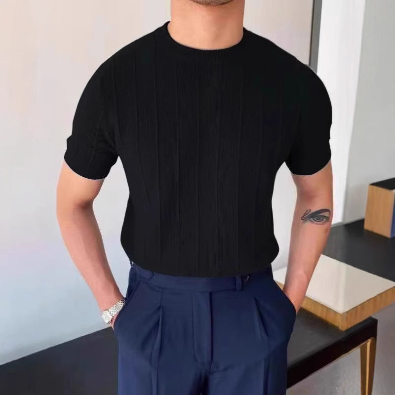 Men's Knitted Round Neck Short Sleeve T-shirt