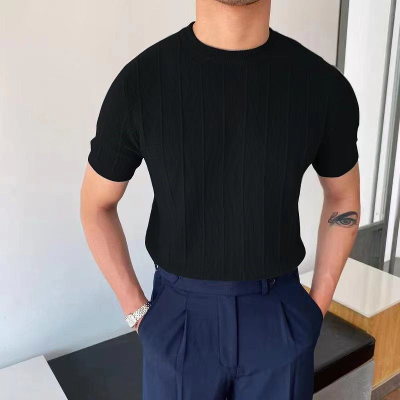 Men's Knitted Round Neck Short Sleeve T-shirt