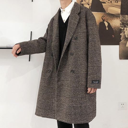 Men's large-sized woolen overcoat in Hong Kong style for autumn and winter
